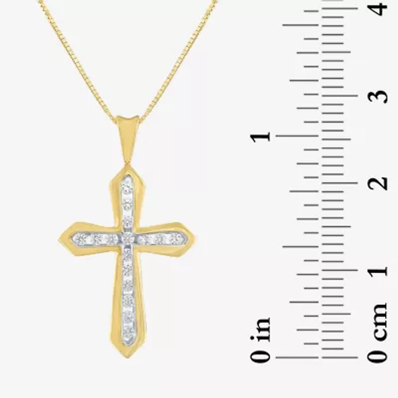 (G-H Womens 1/3 CT. T.W. Lab Grown White Diamond 10K Gold Cross 16 Inch Pendant Necklace