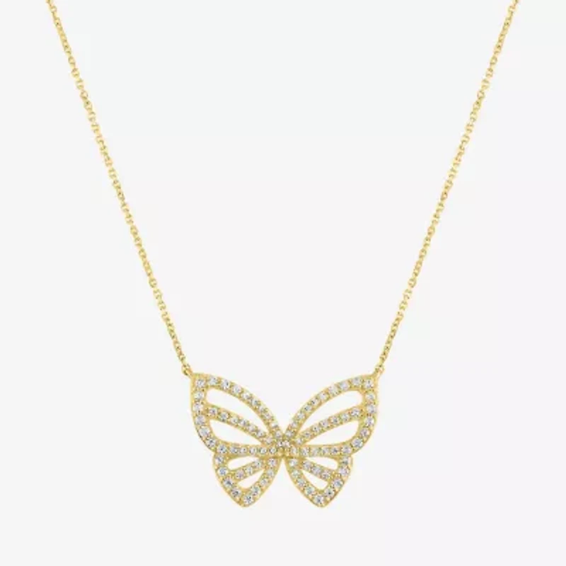 (G-H / Si2-I1) Womens 1/3 CT. T.W. Lab Grown White Diamond 10K Gold Butterfly 18 Inch Pendant Necklace