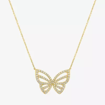 (G-H / Si2-I1) Womens 1/3 CT. T.W. Lab Grown White Diamond 10K Gold Butterfly 18 Inch Pendant Necklace