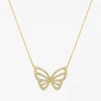 (G-H / Si2-I1) Womens 1/3 CT. T.W. Lab Grown White Diamond 10K Gold Butterfly 18 Inch Pendant Necklace