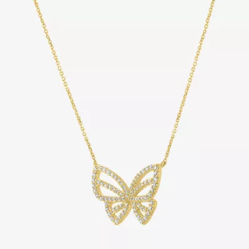 (G-H / Si2-I1) Womens 1/3 CT. T.W. Lab Grown White Diamond 10K Gold Butterfly 18 Inch Pendant Necklace