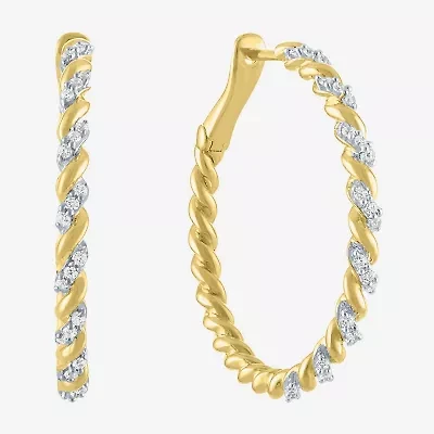 Diamond Addiction (G-H / Si2-I1) Womens 1/4 CT. T.W. Lab Grown White Diamond 14K Gold Over Silver Sterling Silver 28.6mm Hoop Earrings