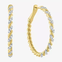 Diamond Addiction (G-H / Si2-I1) Womens 1/4 CT. T.W. Lab Grown White Diamond 14K Gold Over Silver Sterling Silver 28.6mm Hoop Earrings