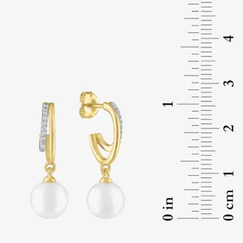 Diamond Addiction (G-H / Si2-I1) C-Hoop Womens Diamond Accent Lab Grown White Diamond Cultured Freshwater Pearl 14K Gold Over Silver Sterling Silver 23.8mm Hoop Earrings