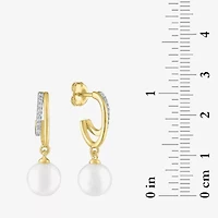 Diamond Addiction (G-H / Si2-I1) C-Hoop Womens Diamond Accent Lab Grown White Diamond Cultured Freshwater Pearl 14K Gold Over Silver Sterling Silver 23.8mm Hoop Earrings