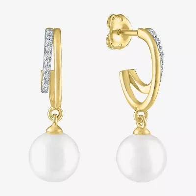 Diamond Addiction (G-H / Si2-I1) C-Hoop Womens Diamond Accent Lab Grown White Diamond Cultured Freshwater Pearl 14K Gold Over Silver Sterling Silver 23.8mm Hoop Earrings