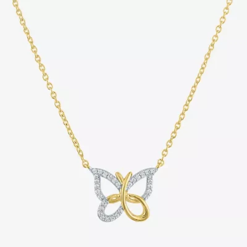(G-H / Si2-I1) Womens 1/10 CT. T.W. Lab Grown White Diamond 14K Gold Over Silver Sterling Silver Butterfly 18 Inch Pendant Necklace