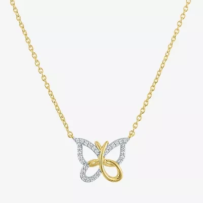 (G-H / Si2-I1) Womens 1/10 CT. T.W. Lab Grown White Diamond 14K Gold Over Silver Sterling Silver Butterfly 18 Inch Pendant Necklace