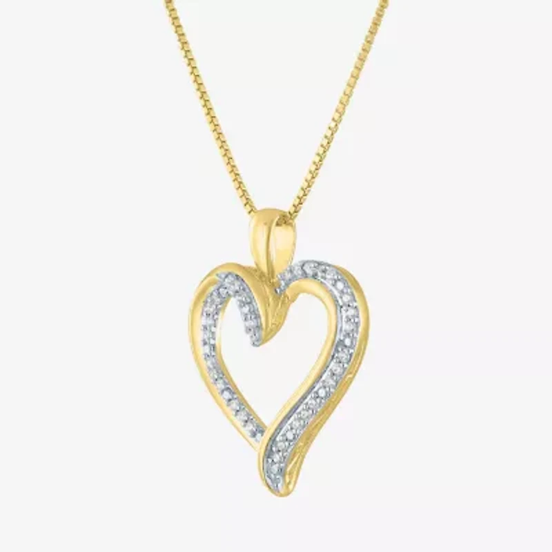 (G-H / Si2-I1) Womens 1/10 CT. T.W. Lab Grown White Diamond 14K Gold Over Silver Sterling Silver Heart 18 Inch Pendant Necklace