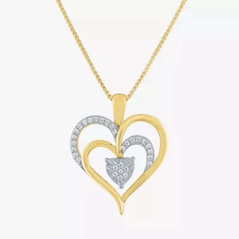 (G-H / Si2-I1) Womens 1/10 CT. T.W. Lab Grown White Diamond 14K Gold Over Silver Sterling Silver Heart 18 Inch Pendant Necklace