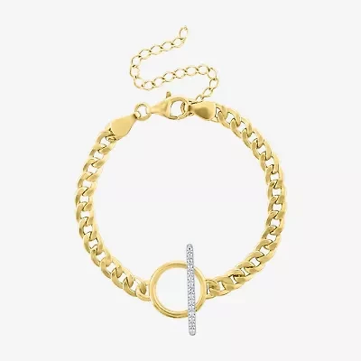 Diamond Addiction (G-H / Si2-I1) Womens 14K Gold Over Silver Sterling Silver 8 Inch Curb Circle Chain Bracelet
