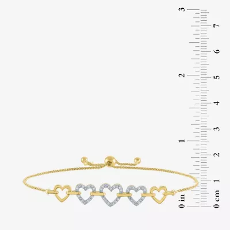 (G-H / Si2-I1) Womens 1/10 CT. T.W. Lab Grown White Diamond 14K Gold Over Silver Sterling Silver Heart Bolo Bracelet