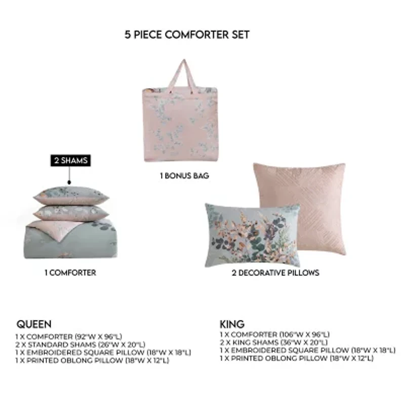 Bebejan Peach Leaves 5-pc. Midweight Reversible Comforter Set