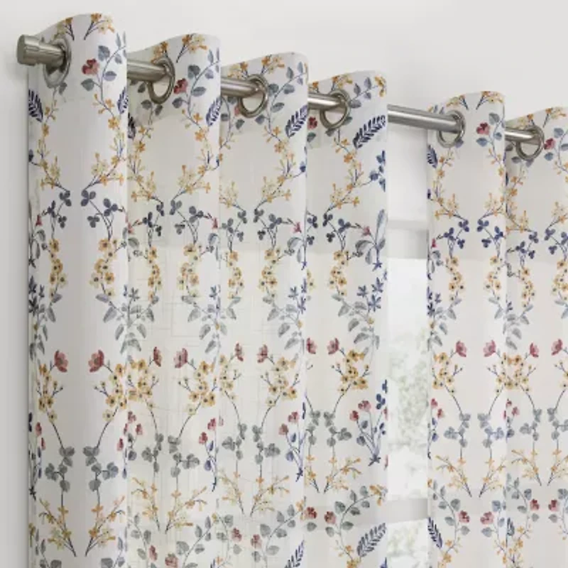 Fieldcrest Arden Vine Floral Print Grommet Top Sheer Single Curtain Panel