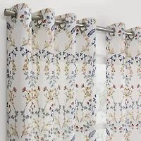 Fieldcrest Arden Vine Floral Print Grommet Top Sheer Single Curtain Panel