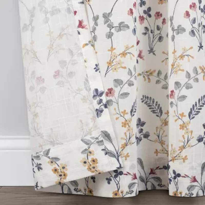 Fieldcrest Arden Vine Floral Print Grommet Top Sheer Single Curtain Panel