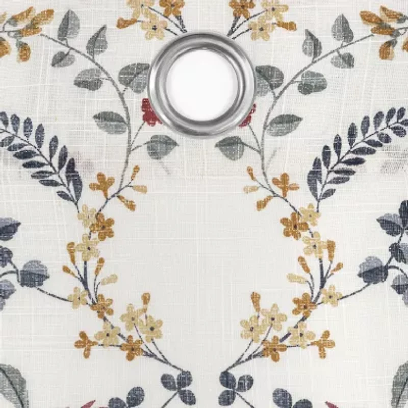 Fieldcrest Arden Vine Floral Print Grommet Top Sheer Single Curtain Panel