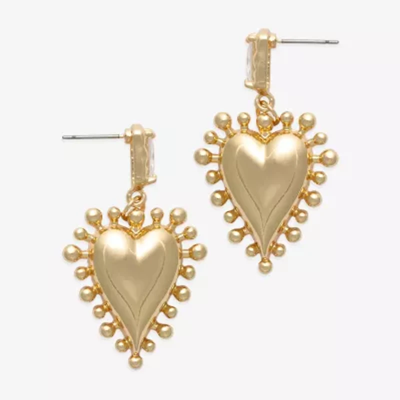 Bijoux Bar Gold Tone Womens Pink Cubic Zirconia Heart Drop Earrings