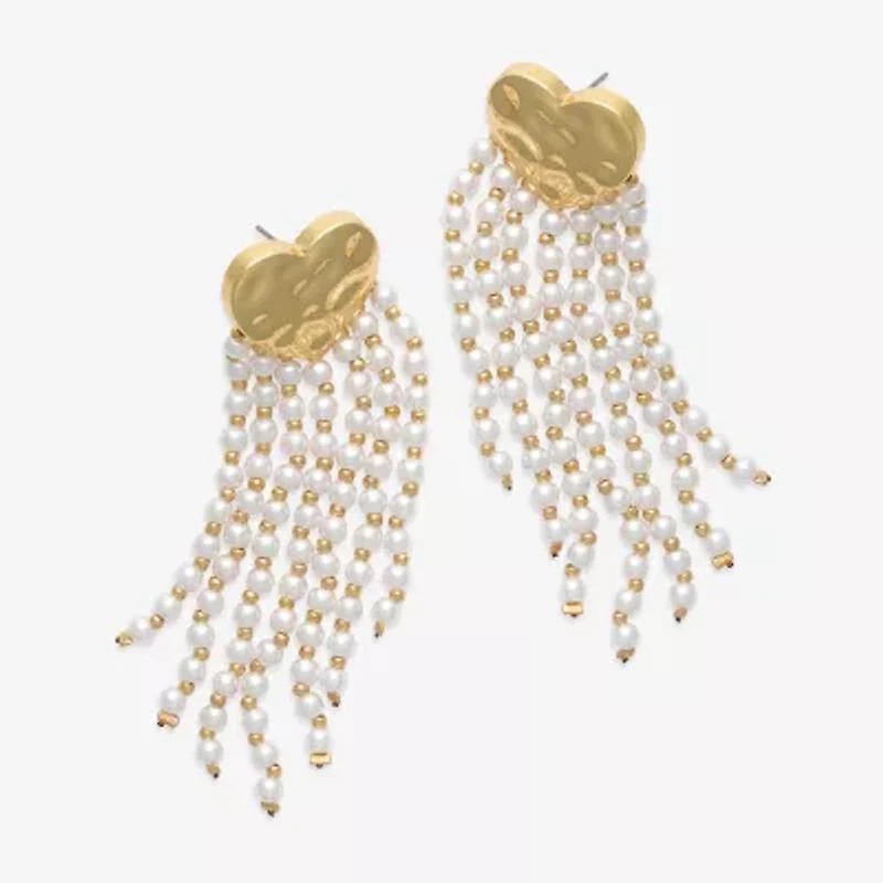 Bijoux Bar Gold Tone Womens Simulated Pearl Heart Drop Earrings
