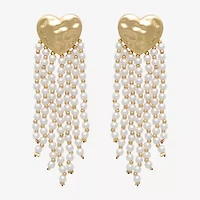 Bijoux Bar Gold Tone Womens Simulated Pearl Heart Drop Earrings