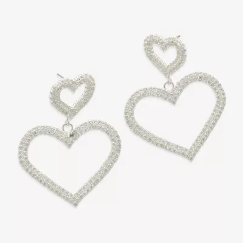 Bijoux Bar Silver Tone Womens Glass Heart Drop Earrings
