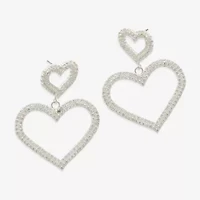 Bijoux Bar Silver Tone Womens Glass Heart Drop Earrings