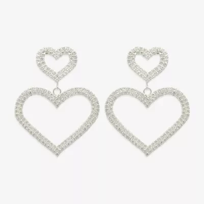 Bijoux Bar Silver Tone Womens Glass Heart Drop Earrings