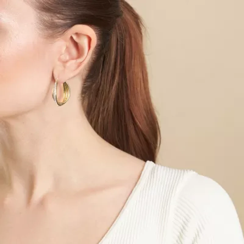 Sparkle Allure Womens Crystal 24K Gold Over Brass 32mm Hoop Earrings