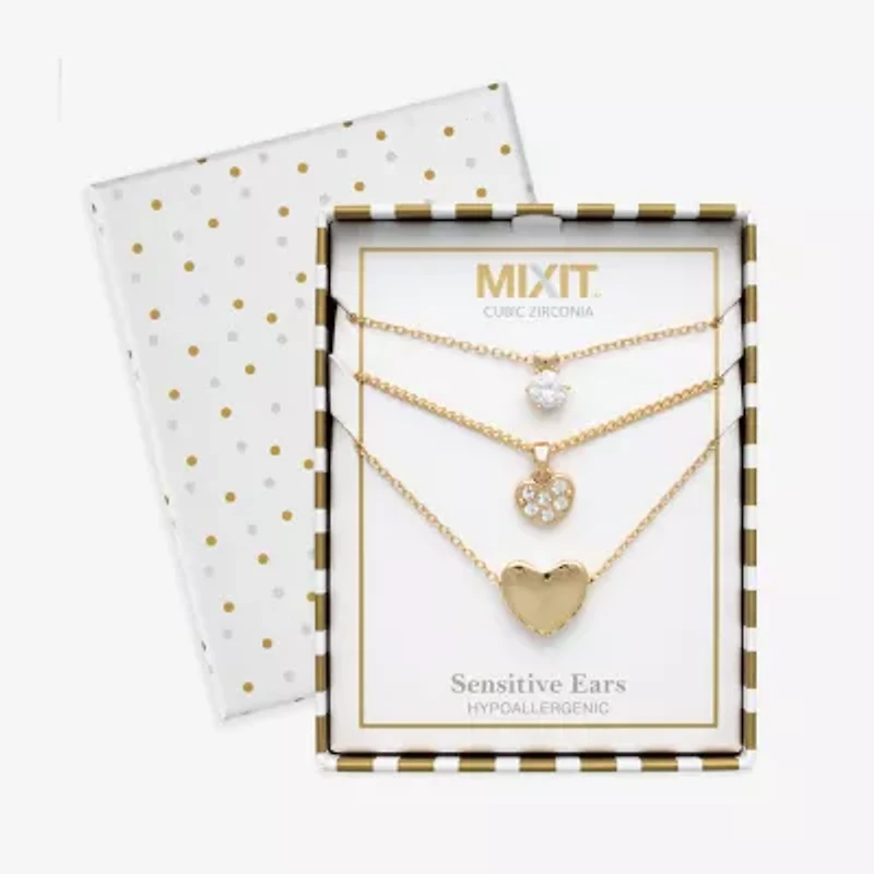 Mixit Womens Cubic Zirconia Heart Hypoallergenic 3-pc. Necklace Set