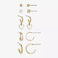 Mixit Womens Cubic Zirconia Heart 5 Pair Earring Set