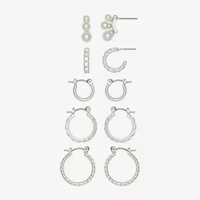 Mixit Womens Simulated Pearl Hypoallergenic 5 Pair Earring Set