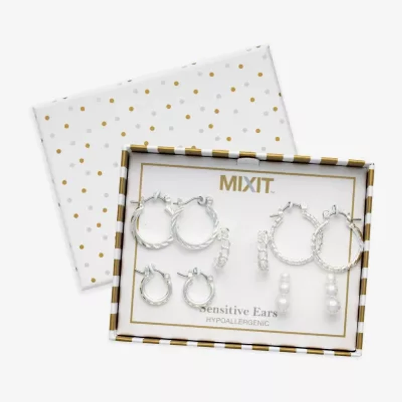 Mixit Womens Simulated Pearl Hypoallergenic 5 Pair Earring Set