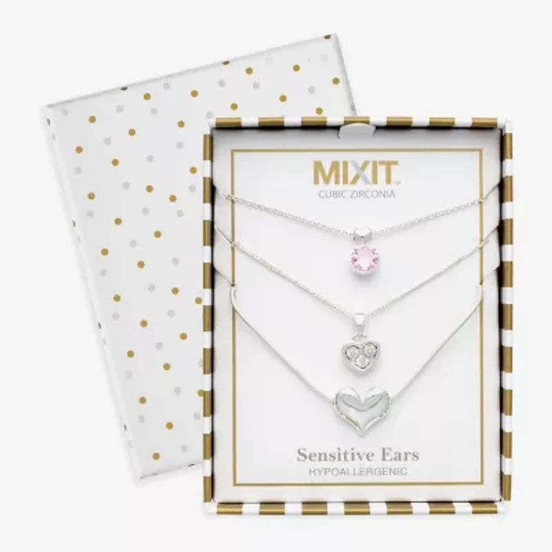 Mixit Womens Cubic Zirconia Heart Hypoallergenic 3-pc. Necklace Set