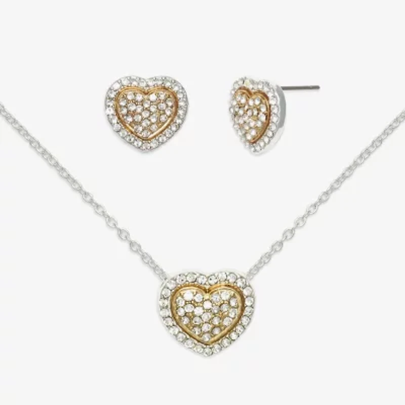 Mixit Womens Cubic Zirconia Stainless Steel Heart Hypoallergenic 2-pc. Jewelry Set