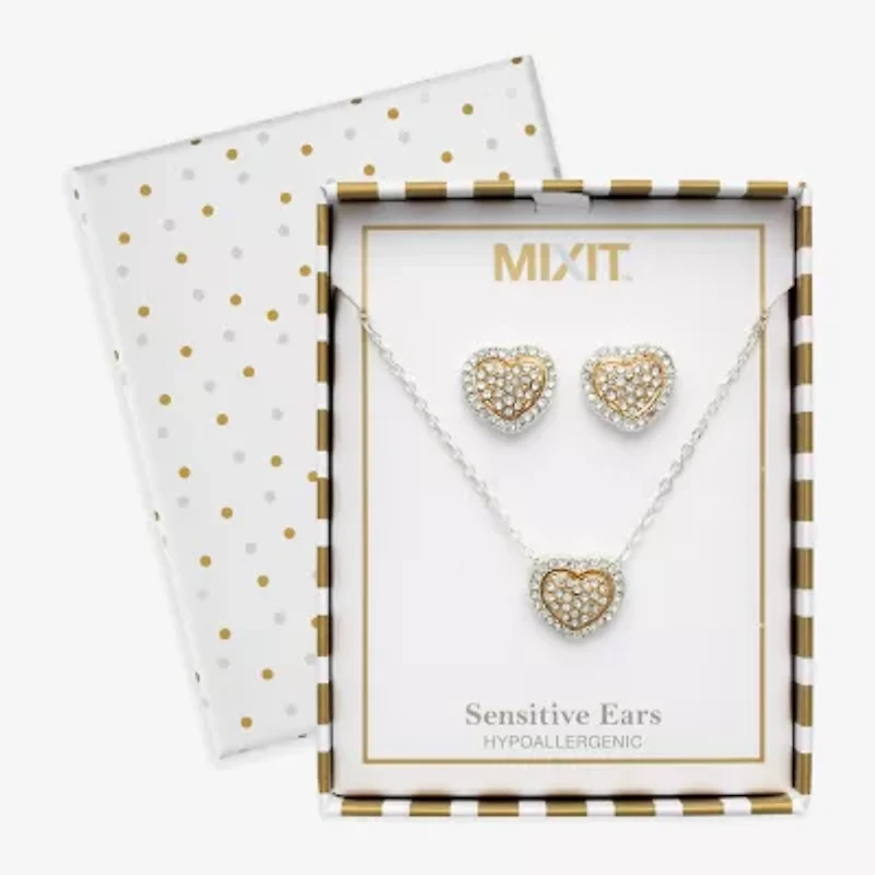Mixit Womens Cubic Zirconia Stainless Steel Heart Hypoallergenic 2-pc. Jewelry Set