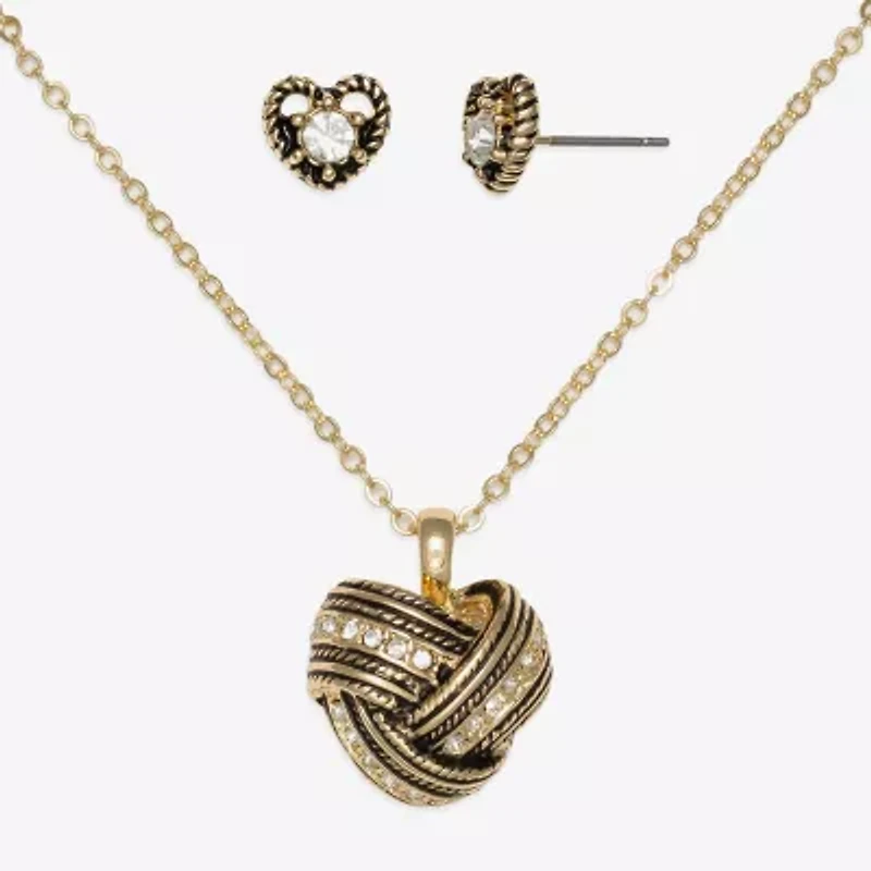 Mixit Womens Cubic Zirconia Stainless Steel Heart Knot Hypoallergenic 2-pc. Jewelry Set