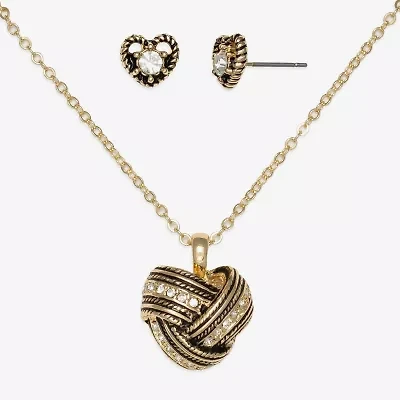 Mixit Womens Cubic Zirconia Stainless Steel Heart Knot Hypoallergenic 2-pc. Jewelry Set