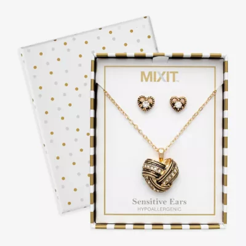 Mixit Womens Cubic Zirconia Stainless Steel Heart Knot Hypoallergenic 2-pc. Jewelry Set