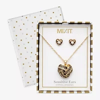 Mixit Womens Cubic Zirconia Stainless Steel Heart Knot Hypoallergenic 2-pc. Jewelry Set