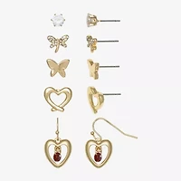Mixit Womens Cubic Zirconia Stainless Steel Butterfly Heart Hypoallergenic 5 Pair Earring Set
