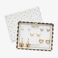 Mixit Womens Cubic Zirconia Stainless Steel Butterfly Heart Hypoallergenic 5 Pair Earring Set