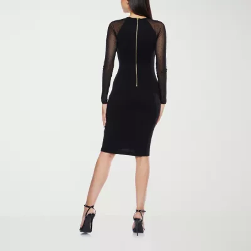 Premier Amour Rhinestone Womens Long Sleeve Sheath Dress