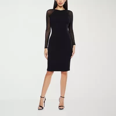 Premier Amour Rhinestone Womens Long Sleeve Sheath Dress