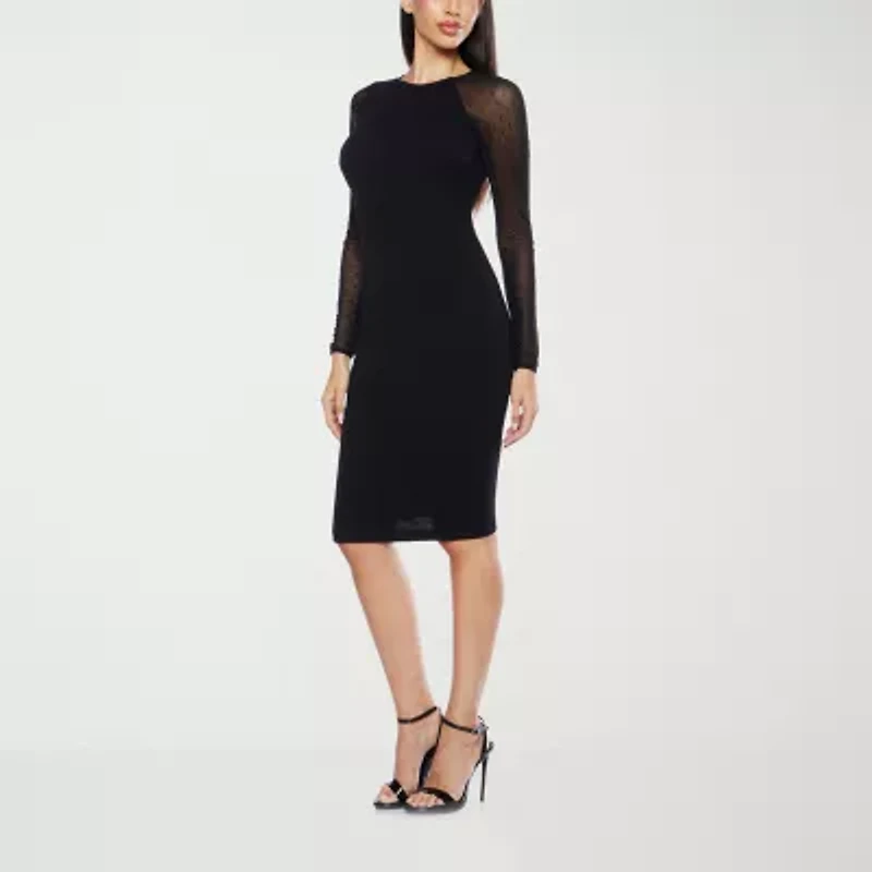 Premier Amour Rhinestone Womens Long Sleeve Sheath Dress