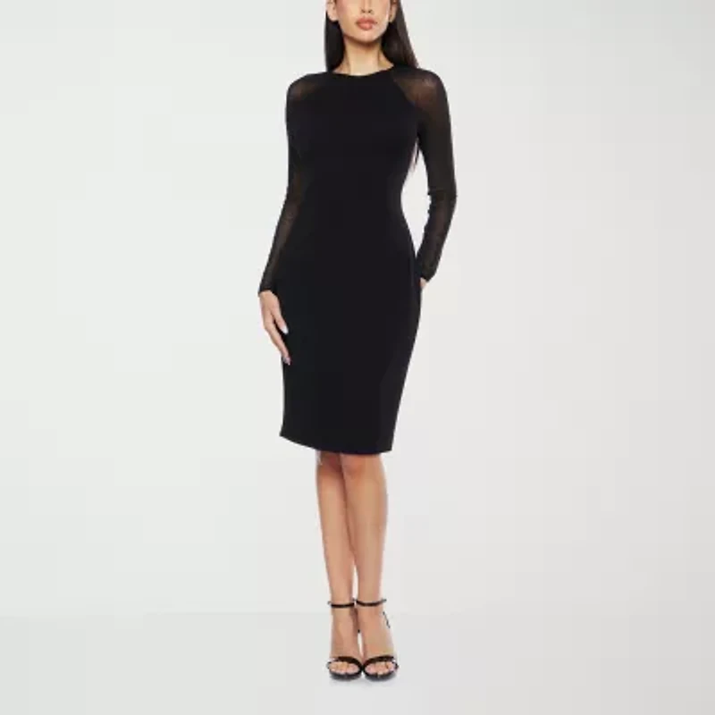 Premier Amour Rhinestone Womens Long Sleeve Sheath Dress