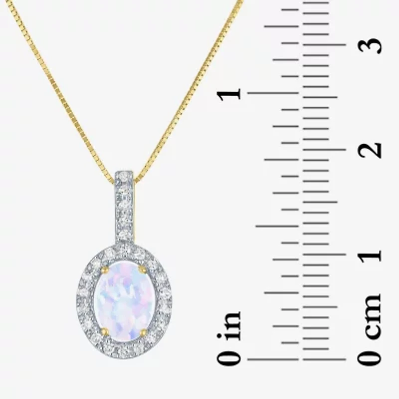 Womens Diamond Accent Lab Created White Opal 10K Gold Oval 18 Inch Pendant Necklace