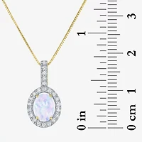 Womens Diamond Accent Lab Created White Opal 10K Gold Oval 18 Inch Pendant Necklace
