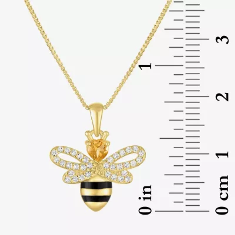 Bumble Bee Womens Genuine Yellow Citrine 14K Gold Over Silver 18 Inch Pendant Necklace