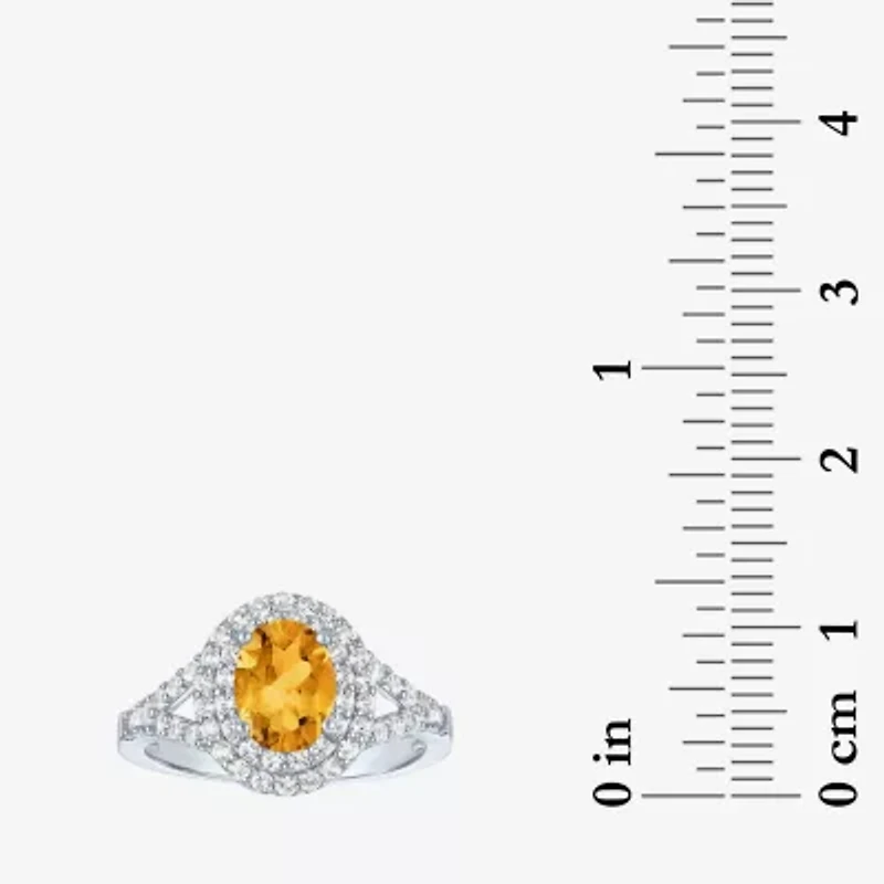 Gemstone and Lab-Created White Sapphire Sterling Silver Oval Double Halo Cocktail Ring