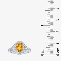 Gemstone and Lab-Created White Sapphire Sterling Silver Oval Double Halo Cocktail Ring